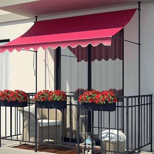 FVTVHEV Manuelle Einziehbare Markise Klemmmarkise Balkonmarkise Breite 2/2,5/3/3,5/4m Einstellbare Höhe Und Winkel Mit Handkurbel Terrassenmarkise Geeignet Für Terrasse Pavillon Und Garten(Rot,3m)