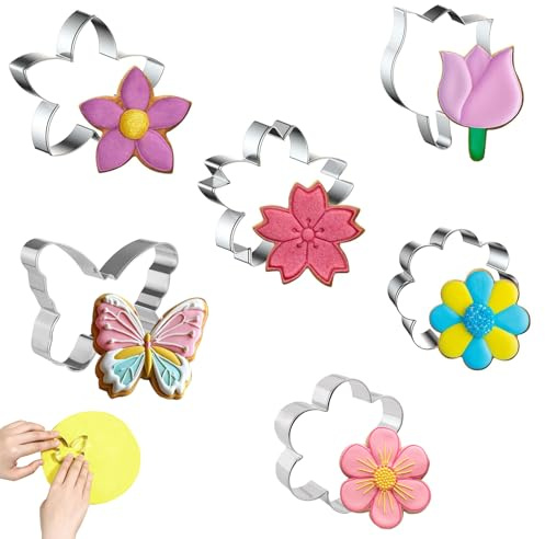 Coppapasta Biscotti Fiore 6 Pezzi Tagliabiscotti Primaverili in Acciaio Inox Forme Farfalla Tulipano Sakura per Dolci Decorazioni Feste Cucina