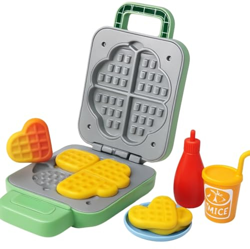 Spielzeug-Waffeleisen mit Ton und Licht, mit Zubehör, magische Waffel, wechselt die Farbe, batteriebetrieben, ab 3 Jahren