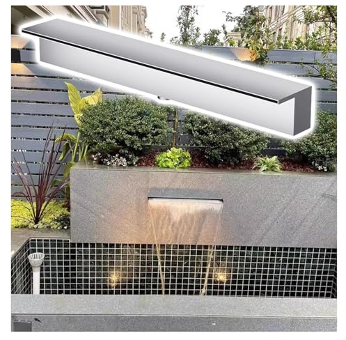 1 Stück Edelstahl-Wasserfallüberlauf for Gartenteiche – Kaskadenbrunnen-Auslaufset mit Verbindungsrohr(Silver,42ft)