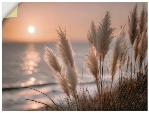 ARTLAND Wanddeko Wandtattoo selbstklebende Vinylfolie 120x90 cm aesthetic room decor Meer Pampasgras Sonnenuntergang Boho deko U5XK