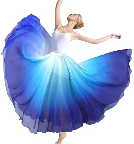 MUNAFIE Women's Chiffon Flowy Skirts Belly Ballet Dancing Long Maxi Skirt Flamenco Performance Skirt