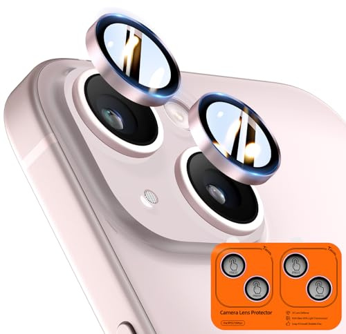 TOCOL für iPhone 15 Kameraschutz, 2 Sets, Rosa | Einfache Montage, Ultra HD Camera Cover, 9H Stoßfest Kratzfest, Hüllenkompatibel, Kameraschutz für iPhone 15 / 15 Plus