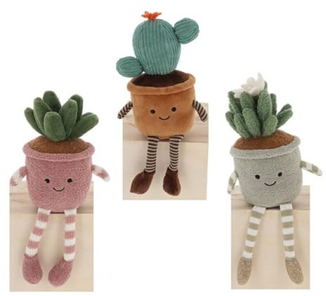 Shudehill Giftware Joe Davies Set of 3 Plush Succulents in Pots Shelf Sitters, Soft Stuffed Plant Pot Characters with Dangly Legs, Cute Home Décor Gift