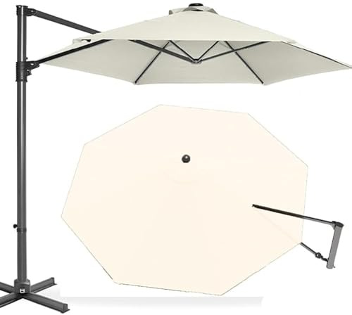 HULKAY 10Ft 11.5ft Patio Umbrella Replacement Canopy For Cantilever Umbrella Round, 8 Ribs Market Umbrella Top Cover, Pool Parasol Offset Umbrella Canopy Top Only (Off-White, 3m/10ft)