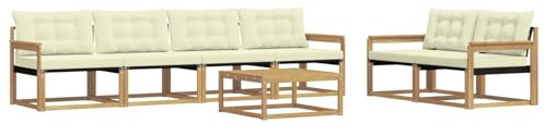 vidaXL Outdoor-Sofagarnitur 7 pcs Weiß und Creme 79 x 79 x 37 cm, Garten, modernes Outdoor-Sofa, Terrassen-Lounge-Set, Bequeme Sitzmöbel für gemütliche Abende