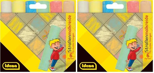 Idena 621731 - Tiza para pintar calles en estuche de cartón, 6 barras de 6 colores, para pintar asfalto, pavimento u hormigón (Paquete de 2)