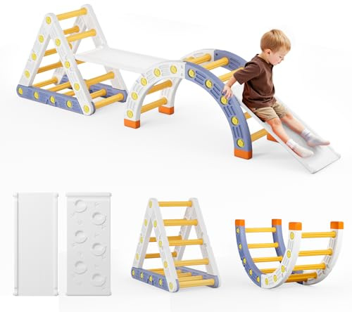 Warmiehomy 3-in-1 Toddler Climbing Frame with Triangle Ladder, Arch & Slide, Indoor Outdoor Plastic Climbing Toy for Kids 1-3, Kids Playground Play Gym, Montessori Activity Toy Gift for Children