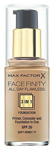 Max Factor Face-Finity All Day Flawless 3 In 1 SPF 20 Foundation Makeup for Women, No. 77 Soft Honey, 30ml by Max Factor