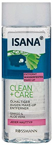ISANA Clean + Care Ölhaltiger Augen Make-up Entferner 100 ml mit Ginkgo & Aloe Vera, entfernt Wasserfestes Make-up