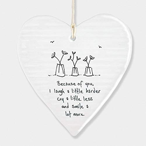 East Of India Hanging Heart Sentiment Gift Because Of You