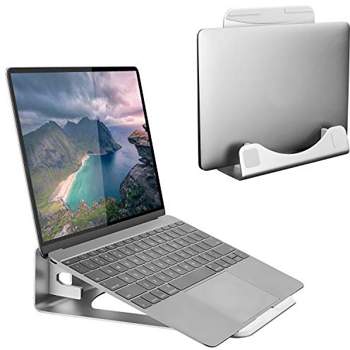 Mount-It! Vertical Laptop Stand - Aluminum Vertical Laptop Holder, 2 in 1 Laptop Riser for Desk, Vertical MacBook Stand for MacBook Air, MacBook Pro