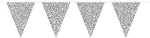 Folat 60221 Wimpelkette mit Gllitzer – ca. 6 cm – 10 Wimpel je 22 x 17 cm-silber