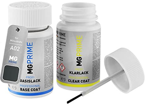 MG PRIME Autolack Lackstift Set für Mitsubishi A02 Dark Grey Pearl/Cosmos Grau Pearl Basislack Klarlack je 50ml