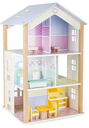 Small Foot 11192 Drehbares Puppenhaus Palast aus Holz, mit 3 Etagen, inkl. Möbel Spielzeug, Mehrfarbig, 37 x 40 x 67 cm