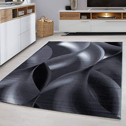 Ayyildiz Teppich-Teppich Designer Modern Kurzflor Abstrakt Muster, Polypropylen, Schwarz, 80 X 150, PLUS801508008BLACK