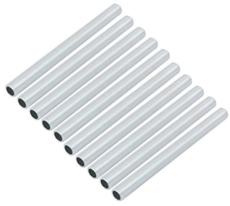 sourcing map 10Pack Lampenrohrnippel M10 Gewinde 120mm Hohl Reparaturteil Verzinkt silber