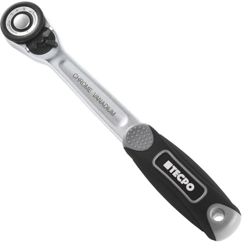 TECPO Feinzahn Umschaltknarre 3/8 Zoll 10 mm Ratsche Vierkantantrieb 72 Zähne 200 mm lang Knarre aus Chrom Vanadium Stahl, 202 Nm