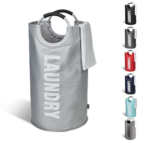 KEPLIN Collapsible Large Laundry Basket - Grey, 82 L | Foldable Hamper Basket | Easy to Carry Washing Bag for Laundry | Clothes Hamper for Kids Bedroom, Bathroom, Nursery, Utility Room