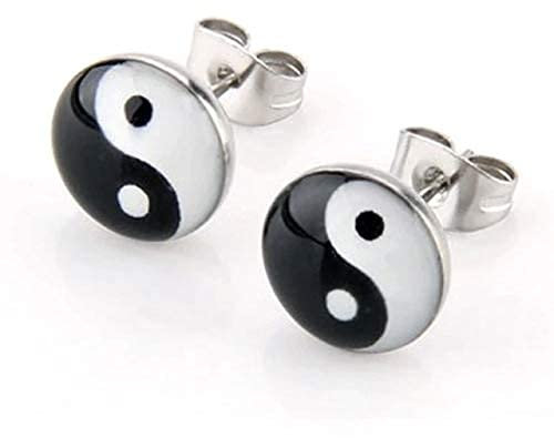 YIN & YANG Ohrstecker Edelstahl Cabochon Ohrringe 10mm handmade schwarz weiß