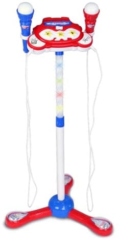 Bontempi | TwinStage Mic - Doppio Microfono da Palcoscenico con Connessione MP3 per Performance Strabilianti, Rosso e Blu, 360x360x890 mm