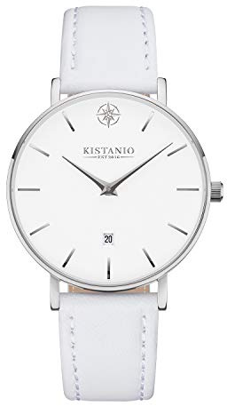 Kistanio Moyen Flache Damenuhr mit Lederband Saphirglas 38 MM Durchmesser Edelstahl Datum Verschiedene Variationen
