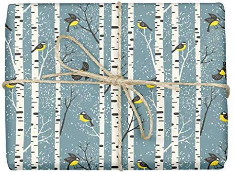 3x umweltfreundliches Öko-Geschenkpapier: Meisen | Einzelbögen, 50 x 70 cm, dabelino (Weihnachten, Winter, skandinavisch)