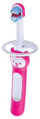 MAM Baby'S Brush Spazzolino Denti Neonato, con Anello di Sicurezza, Testina Piccola e Impugnatura Corta Giusta per Denti da Latte, 6+ Mesi, Rosa