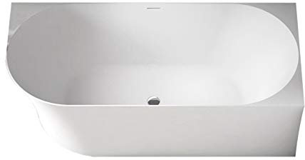 BERNSTEIN - Baignoire d'angle semi-îlot Blanc brillant design Acrylique + Bonde et trop plein, 200L, Montage à droite - 150x78x60cm (lxLxH) - NOVA SLIM LINE