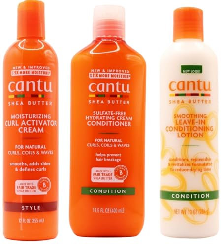 Cantu Shea Butter Sulfatfreier feuchtigkeitsspendender Conditioner, feuchtigkeitsspendende Curl Activator-Creme und Leave-In-Pflegelotion (3er-Set)