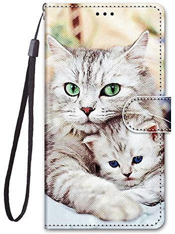 Nodigo Leather Case for Samsung Galaxy A10 2019 Shockproof with Stand Flip Design Silicone Animal Pattern Funny Case Bumper 360 Kickstand Case Cover Girl Woman Man Wallet – Cat