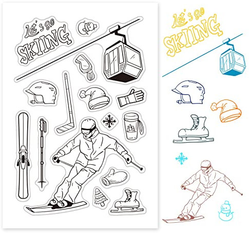 GLOBLELAND Transparente Stempel Ski Urlaub Stempel Silikon Stempel Transparent Stempel für Kartenherstellung Dekoration und DIY Scrapbooking