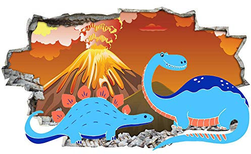 Wandtattoo - Dinosaurier Vulkan Kinder Jungen Wandaufkleber Schlafzimmer Mädchen Jungen Wohnzimmer 3D Aufkleber für die Wand - Wanddekoration - 80x125cm