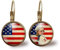 boucles d’oreilles bronze, cabochon en verre, parureles USA, drapeau, Star-Spangled Banner, états Unis, Amérique, pin up, bleu, blanc, rouge, rayures (ref.97).