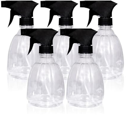 THE BELL Empty Spray Bottle Plastic Bottles Essential Oil Gardening Trigger Sprayer Reusable Fine Mist Travel Party Barbershop Plant Mist Kitchen Bathroom Organic Cleaning Hair Salon 400ml (5Pcs)