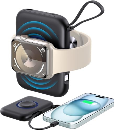 leQuiven 5000mAh Induktive Ladestation für iWatch 9/8/7/6/5/4/3/2/1/SE, Power-Bank für iPhone 15/14/13/12/11 Serie, Kabelloses Ladegerät für Apple Watch