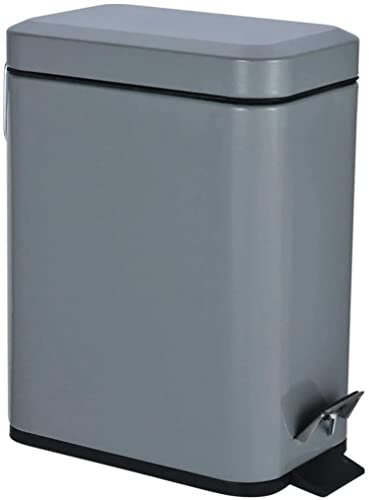 5L Slim Pedal Bin Square Toilet Brush Holder Bathroom Set Rectangular Removable Bucket Trash Recycling Bin (Grey 5 L Bin Only)