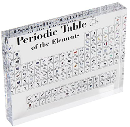 Periodensystem mit echten Elementen, Acryl Periodensystem Chemie Element Display Lehrwerkzeug für Schüler Lehrer Geschenk Handwerk Dekoration (5,9 Zoll)