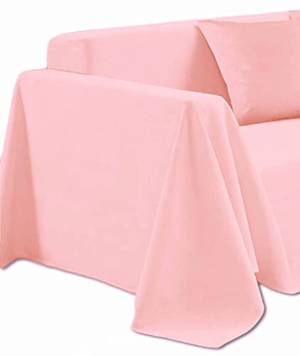 SpazioTessile Telo Arredo Copritutto Copridivano Lenzuolo Copriletto 26 Colori in Tinta Unita Cotone (Rosa, 180x300 Singolo)