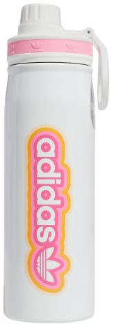 adidas Originals 600 ML (20 oz) Metal Water Bottle, Hot/Cold Double-Walled Insulated 18/8 Stainless Steel, White/Pulse Magenta Pink/Hazy Orange, 20 Ounces