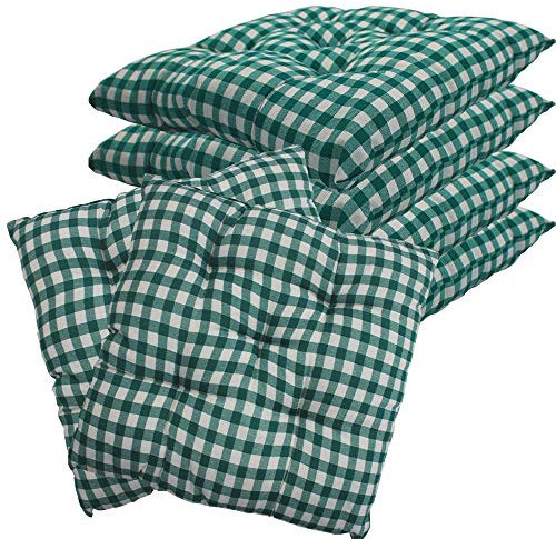 NYVI Stuhlkissen 38x38 cm ComfySeat Grün Weiß kariert 6er Set - Sitzkissen mit 6 cm Comfort Sitzpolster - Indoor & Outdoor - Gartenstuhlkissen aus Baumwoll-Mischgewebe - ÖkoTex 100