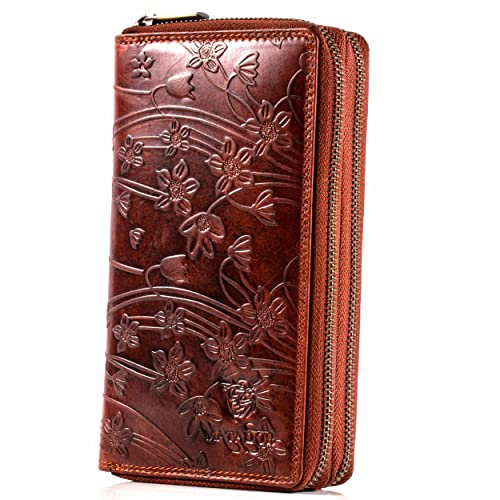 MATADOR Portefeuille Femme Cuir Madrid avec élégante Boîte Cadeau, Portefeuille Femme Marron de Luxe avec RFID, Portefeuille Grand Format avec de Nombreux Compartiments à Cartes