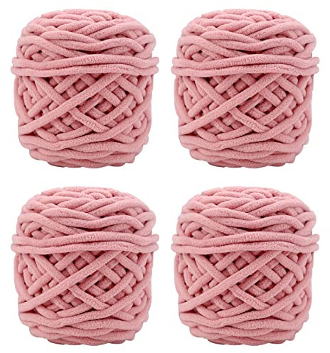 Strickwolle 4 x 100 g, mehrfarbiges Strickgarn zum Häkeln, weiches, klobiges Garn für Garnprojekte, Plüschbälle, handgefertigte Taschen, Pullover Schuhe Mützen Pullover Decken Schals (Dark pink)