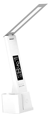Sharplace LED-Schreibtischlampe, Tischlampe mit Kalender, Temperaturuhr, dimmbare, tragbare Nachtlicht-Leselampe für Büro, Schlafsaal, Zuhause, Geschenke, Einstecken