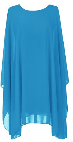 TEXTURE Ladies Womens Italian Lagenlook Batwing Sleeve Flowy Chiffon Kaftan Tunic Top Blouse Dress One Size Plus UK 14-22 (One Size,Turquoise)