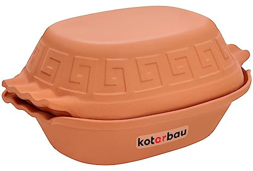 KOTARBAU® Keramik Bräter 4 L Römischer Topf Keramiktopf mit Deckel und Griffen Naturton Bräter Dampfgarer Rustico Tonbräter Auflaufform Tonware Keramische Grillschale Oval Steingut Brotbackform