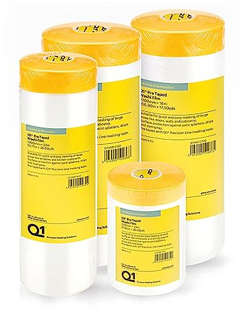 Graff-City Pre Taped Washi Masking Film - Q1 Painting Surface Protection Paint & Liquid Resistant Multisize (2700mm x 16m)