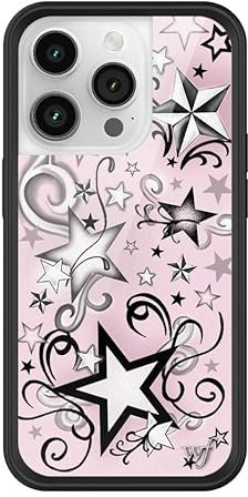 Wildflower Hüllen – Star Tattoo Hülle, kompatibel mit Apple iPhone 14 Pro | Rosa, Schwarz, Sterne, trendig, niedlich, Tattoos – schützender schwarzer Bumper, 1,2 m Falltest zertifiziert, Frauen im