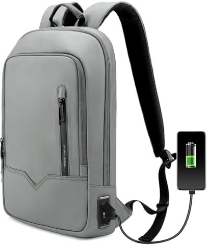 Laptop Rucksack Herren Leicht 15,6 Zoll Business Rucksack Herren mit USB-Anschluss Wasserdichter Rucksack Herren Schulrucksack Jungen Klein Backpack für Schule Arbeit Wandern Uni Reisen-Weißgrau