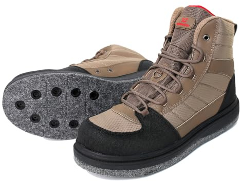 Kylebooker Men’s Wading Boots Lightweight Anti-Slip Felt Bottom Fly Fishing Wading Shoes Khaki (Felt Sole, 11)